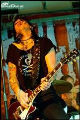 LeatherGirl hand carved guitar strap worn by Staven.  RocknRoll Allstars - Sweden