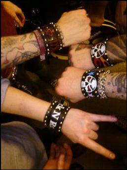 RocknRoll Allstars - Sweden. Christmas Gifts from LeatherGirl.  Hand Cut and Carved Bracelets with Skulls, Flames and Stars.  Snap together.  Studded.