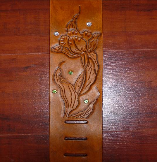 LeatherGirl Brown Flower and Crystal Guitar Strap